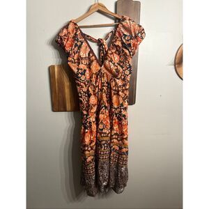 Anthropologie Multicolor Floral V Neck Tiered Babydoll A-Line Dress Size 6 NWT